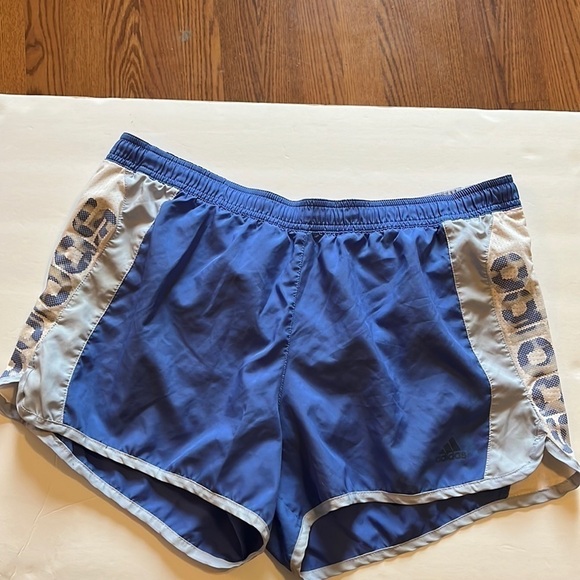Adidas blue running shorts, size large with drawstring and built-in underwear. - Picture 1 of 12